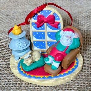 Vintage Avon Christmas With Santa Taking A Nap Plastic Ornament Fun Whimsical